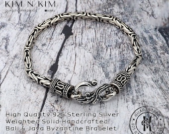 Oxidised Sterling Silver Byzantine Bracelet: Handmade Bali Java Chain