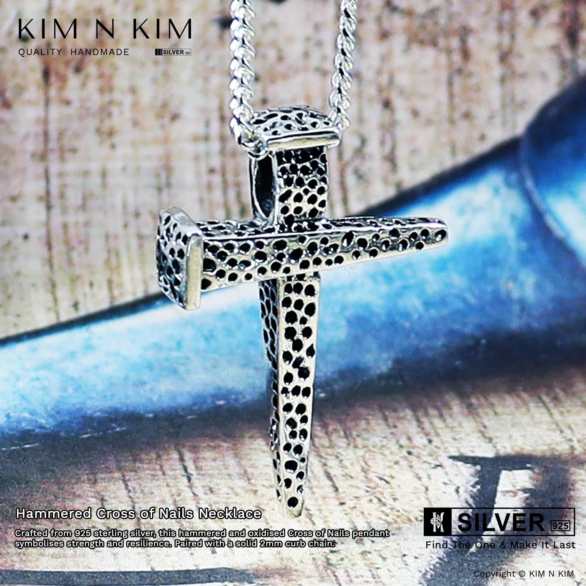 Hammered Sterling Silver Cross of Nails Necklace - Unisex - Etsy