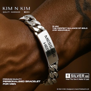 Premium 13mm Men’s ID Bracelet – Solid 925 Sterling Silver, Heavy Cuban Chain Style, Chunky & Personalised Gift, Hand-finished in UK (8–10&quot;)