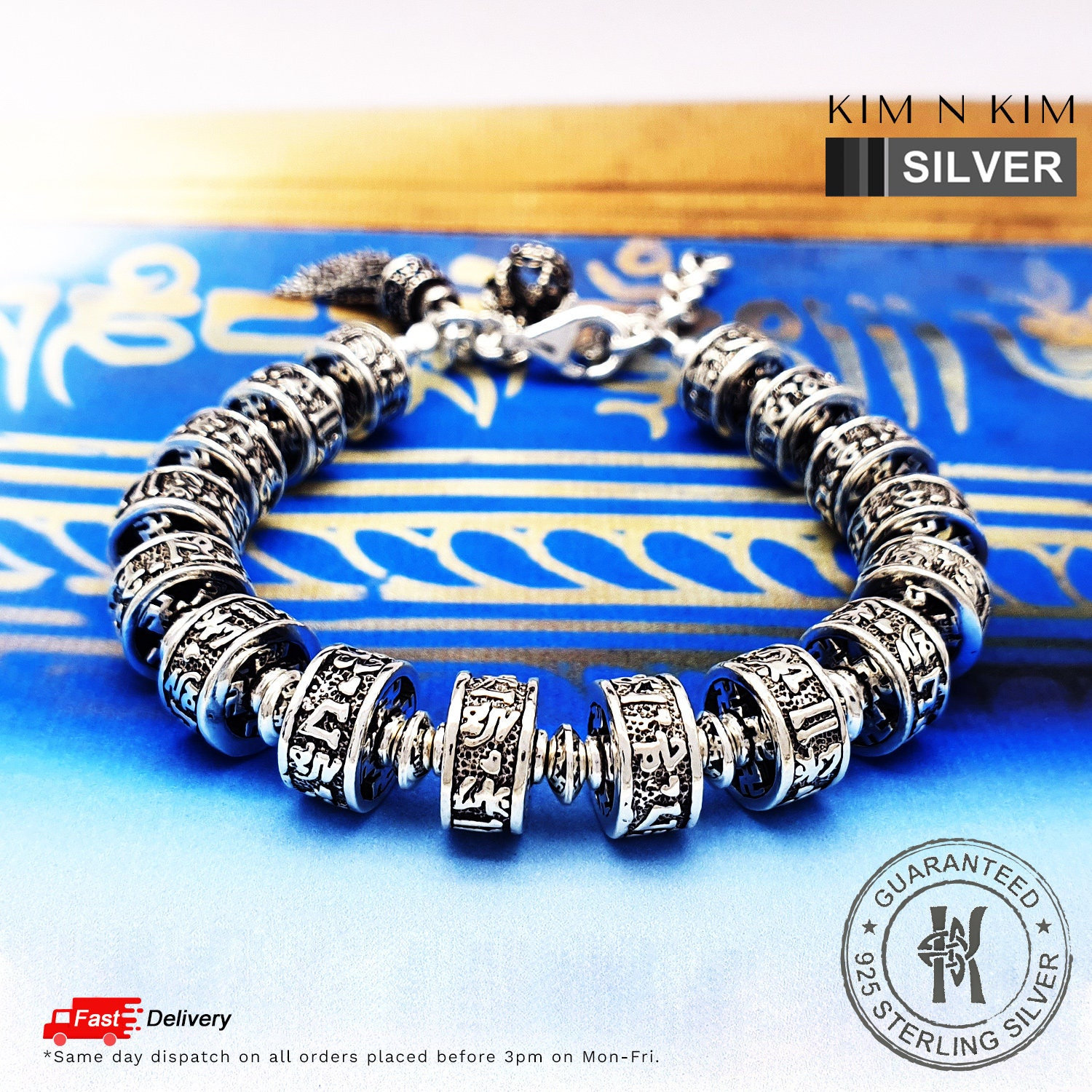 Sterling Silver Prayer Wheel Bracelet: Tibetan Buddhist Mantra - Etsy