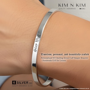 Personalised Sterling Silver Cuff Bracelet, Hand-finished London, UK Hallmarked 925 Silver Bangle, Premium Minimalist Gift for Him Her