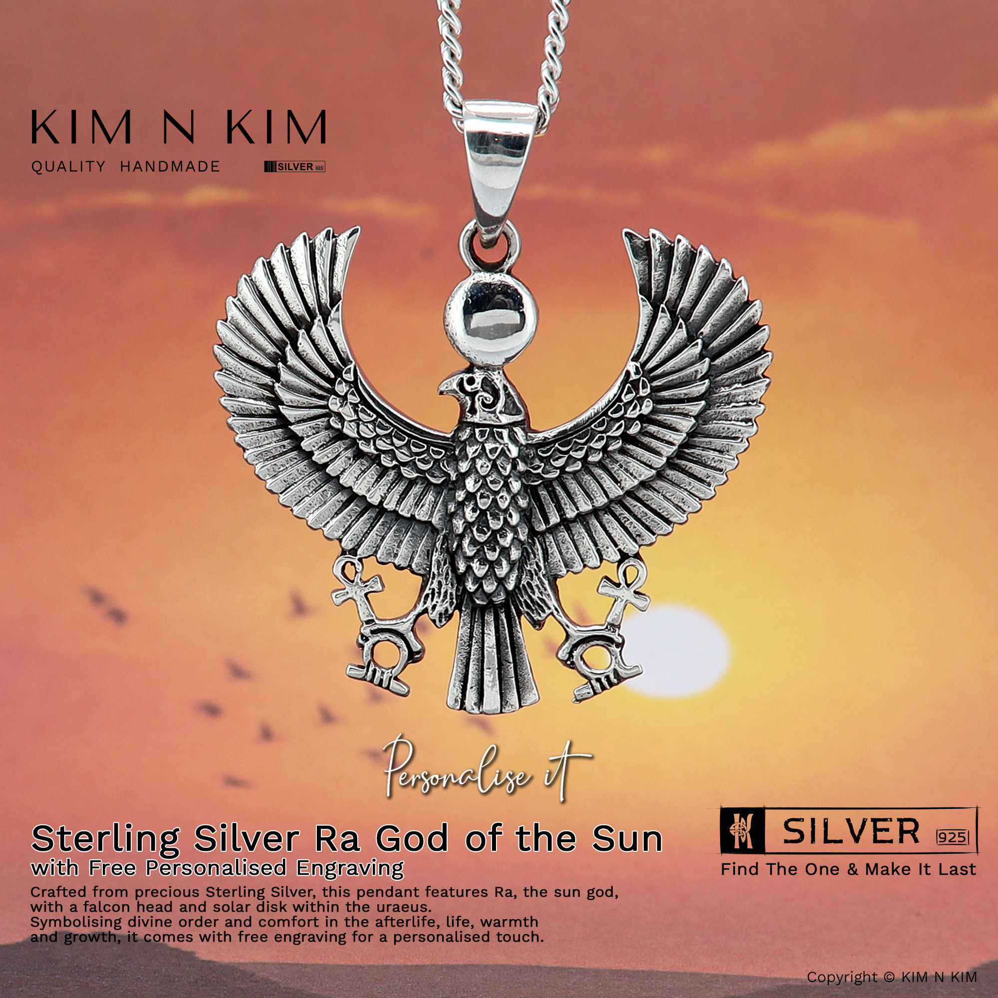 Sterling Silver Egyptian Ra Sun God Falcon Pendant Necklace - Etsy