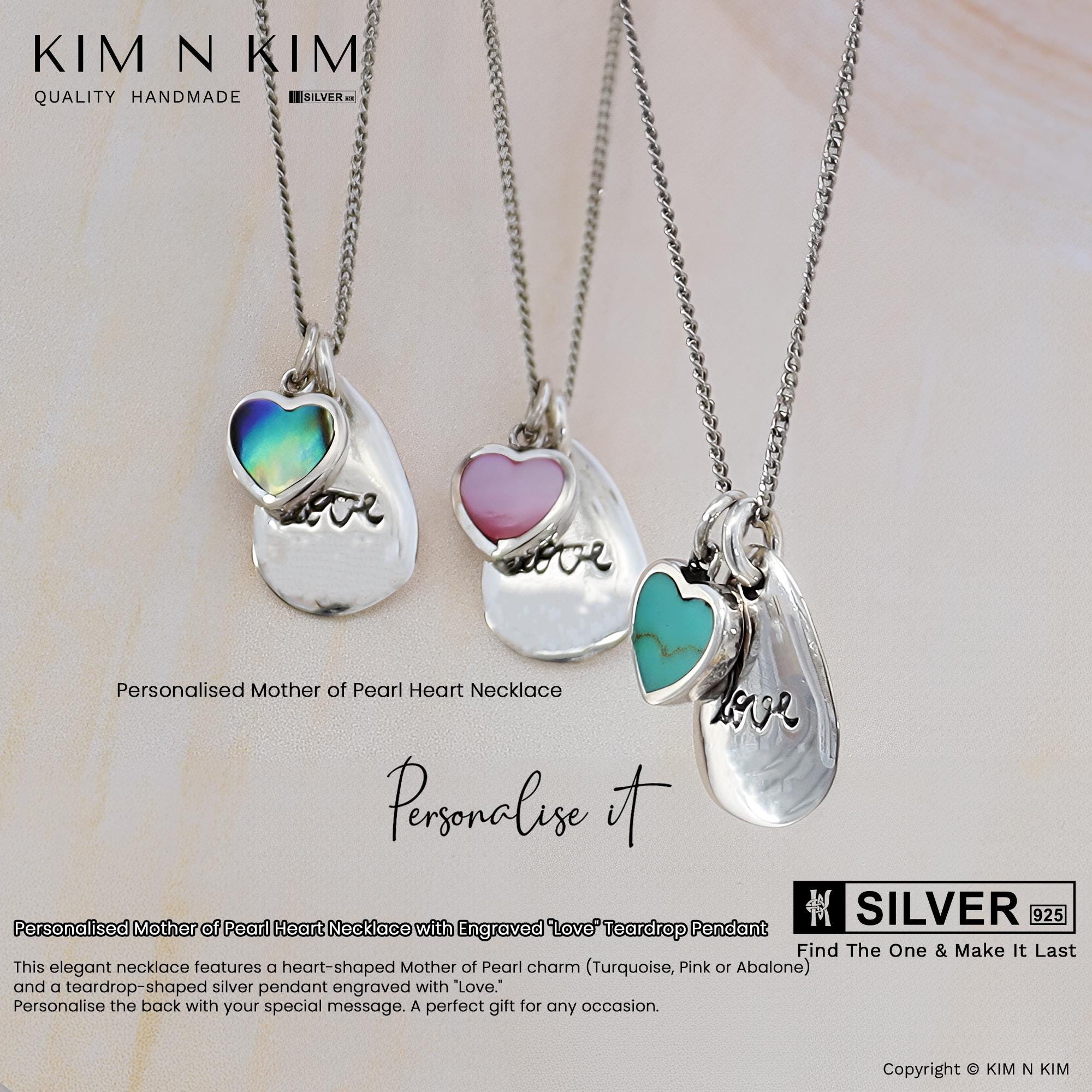 Personalized Mother of Pearl Heart Necklace: Engraved Sterling