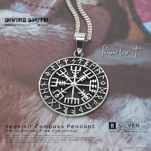 Silver Vegvisir Necklace, Viking Compass, Runes Pendant, Protection Amulet, Personalised Viking Gifts,Norse Mythology,Quality Silver-KIMNKIM