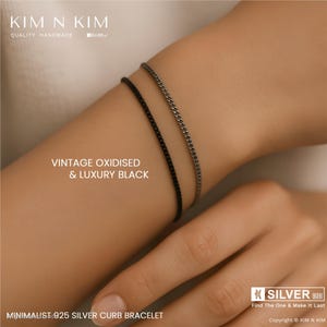Oxidised Sterling Silver Curb Chain Bracelet: Unisex Minimalist Jewelry
