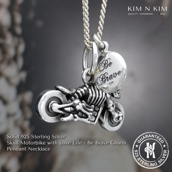 Sterling Silver Skull Motorbike Pendant Necklace: Gothic Biker
