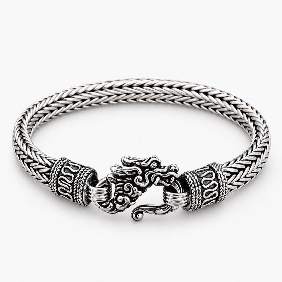 Handmade Sterling Silver Dragon Bracelet: Snake Weave Viking Style
