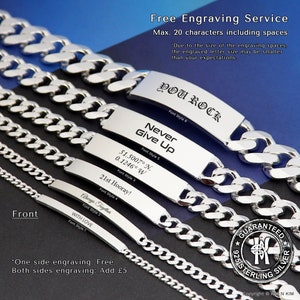 Sterling Silver ID Bracelet: Custom Engraved Name, Unisex