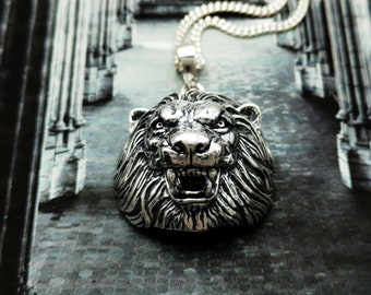 Oxidized Sterling Silver 3D Lion Head Pendant Necklace