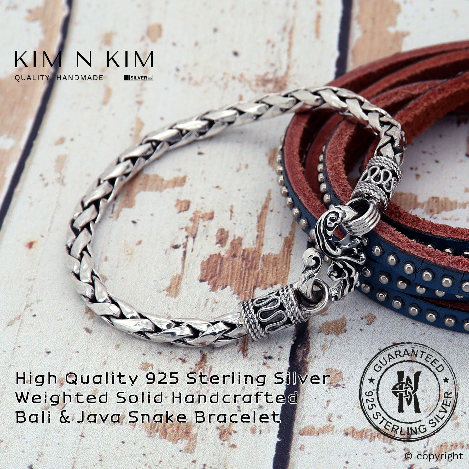 Oxidized Sterling Silver Snake Bracelet: Unisex Bali Java Design