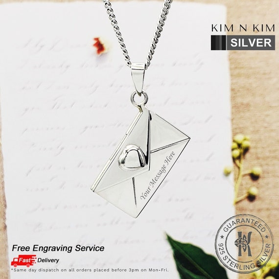 Sweet Envelope Love Letter Pendant Necklace / Solid 925 Sterling Silver / Free Engraving / Quality - KimnKim
