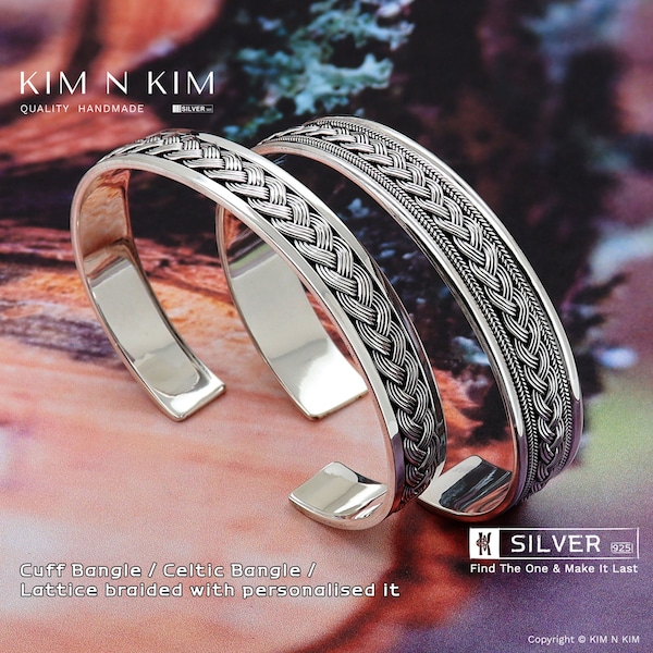 Manchette jonc, bracelet manchette, bracelet jonc celtique, bracelet personnalisé, bracelet en argent pour homme, tribal tressé celtique, massif, argent 925-KIMNKIM