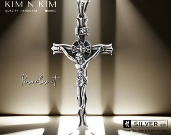Oxidized Sterling Silver Jesus Cross Pendant: Vintage INRI Crucifix