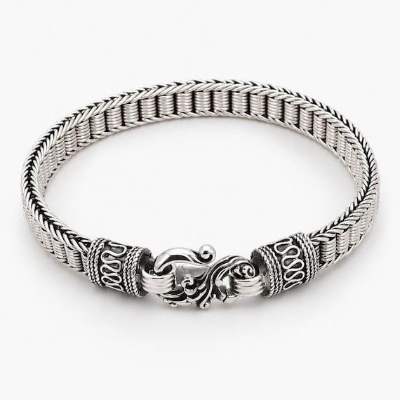 Oxidised Sterling Silver Rope Link Bracelet - Unisex Bali Design