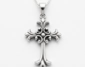 Oxidised Sterling Silver Fleur De Lys Cross Pendant Necklace - Etsy