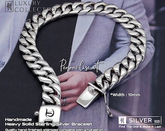 Handmade Heavy Sterling Silver Curb Bracelet - 10mm Wide