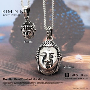 Silver Buddha Necklace, Siddhartha Gautama Pendant, Buddha Head Pendant, Buddha Necklace, Religious Gift, Gift for him or her - KIMNKIM
