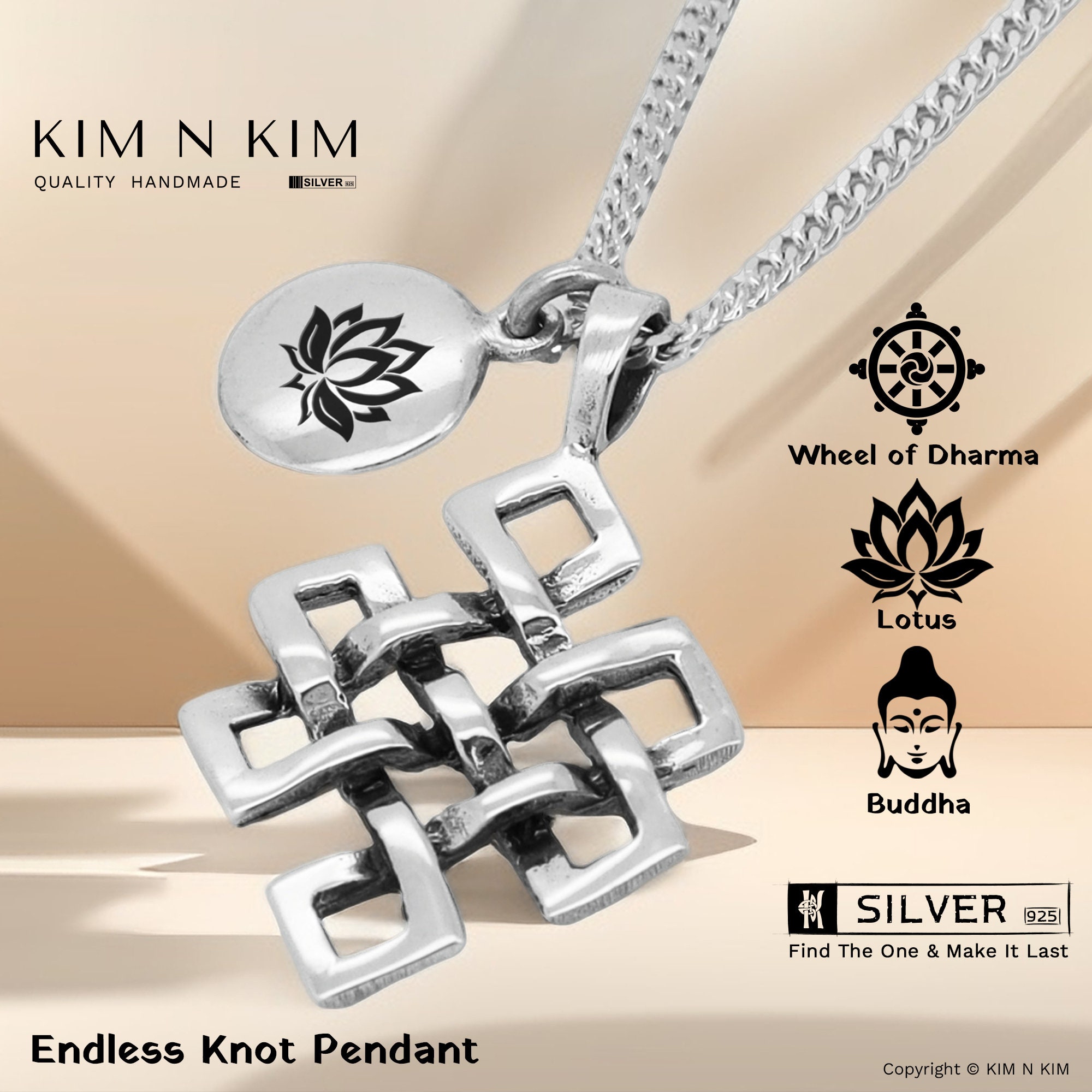 Sterling Silver Endless Knot Pendant: Hinduism Buddhism Jainism