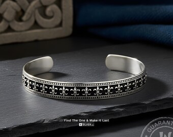 Fleur-de-lis Sterling Silver Cuff Bracelet – Oxidised Handmade