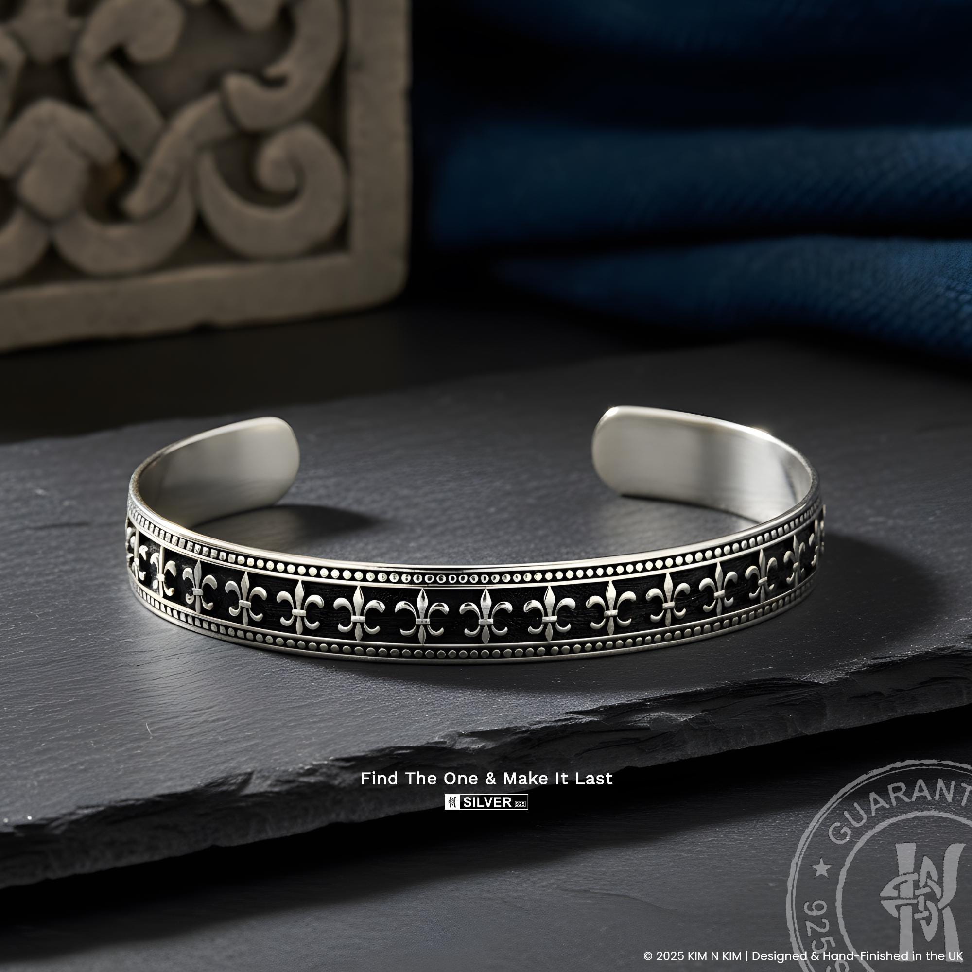 Fleur-de-lis Sterling Silver Cuff Bracelet – Oxidised Handmade