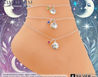 Sterling Silver Zodiac Sign Anklet with Birthstone Charm