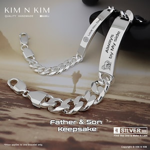 Personalised Sterling Silver Bracelet for Men – Customised Father’s Day, Birthday Gift for Dad or Son, Keepsake Jewellery with Engraving