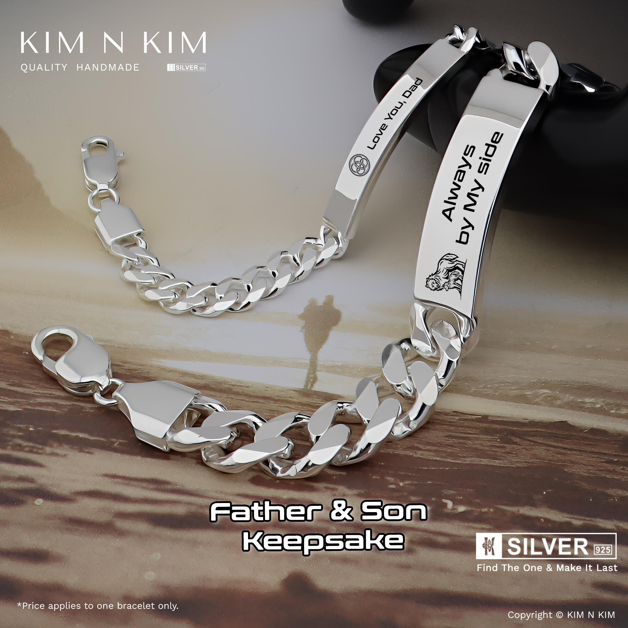 Personalised Sterling Silver Bracelet for Men: Father & Son 