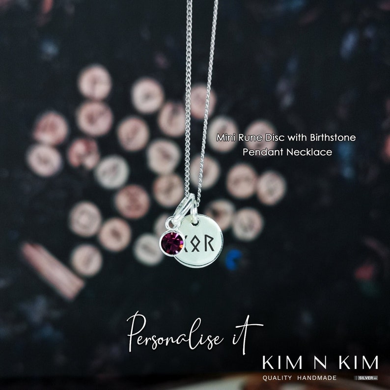 Personalised Silver Mini Viking Rune Pendant With Birthstone Necklace ...