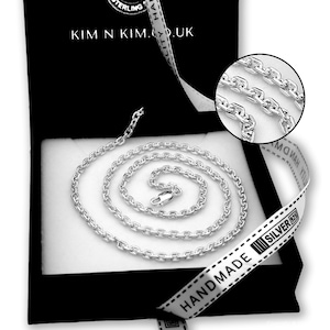 Solid 925 Sterling Silver Anchor Chain, Link Cable Chain, Mens Womens Silver Necklace, Width 3mm, Length 16"~34inch, Birthday Gift - KIMNKIM