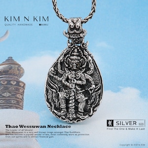 Silver Thai Giant Amulet, Lucky Pendant, Thao Wessuwan, Thai Talisman, Ekkarat Thai Amulets, Buddha Amulet Pendant, Religious Gift-KIMMKIM