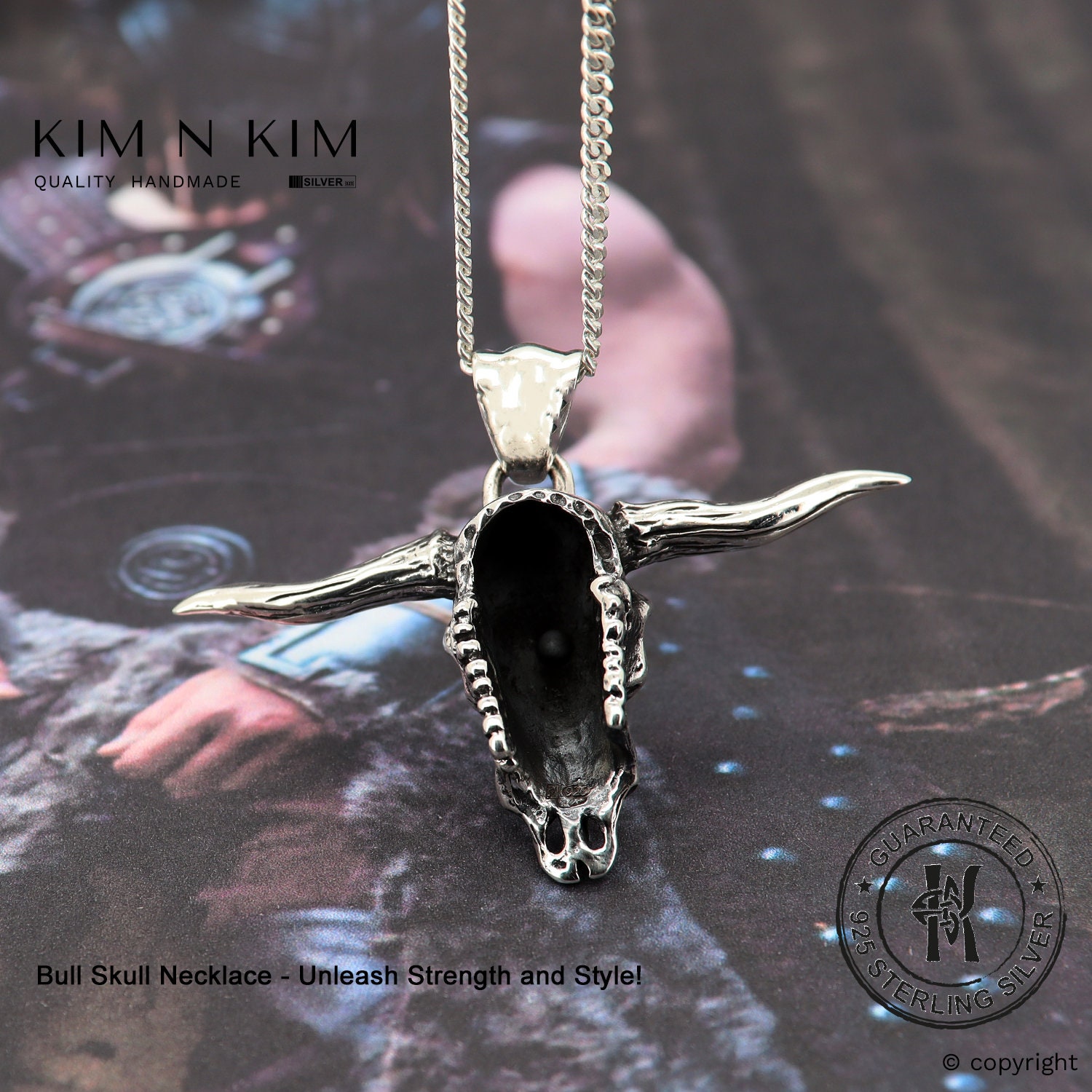 Silver Large Bull Head Skull Pendant Necklace, Personalised Silver Large Bull Head Skull Pendant Necklace, Personalised