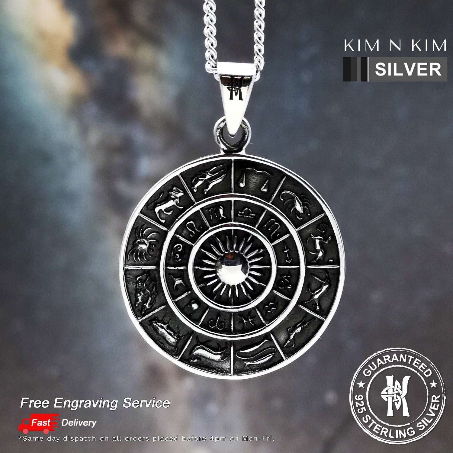 Astrological Wheel with 12 Zodiac Signs Pendant Necklace / - Etsy 日本