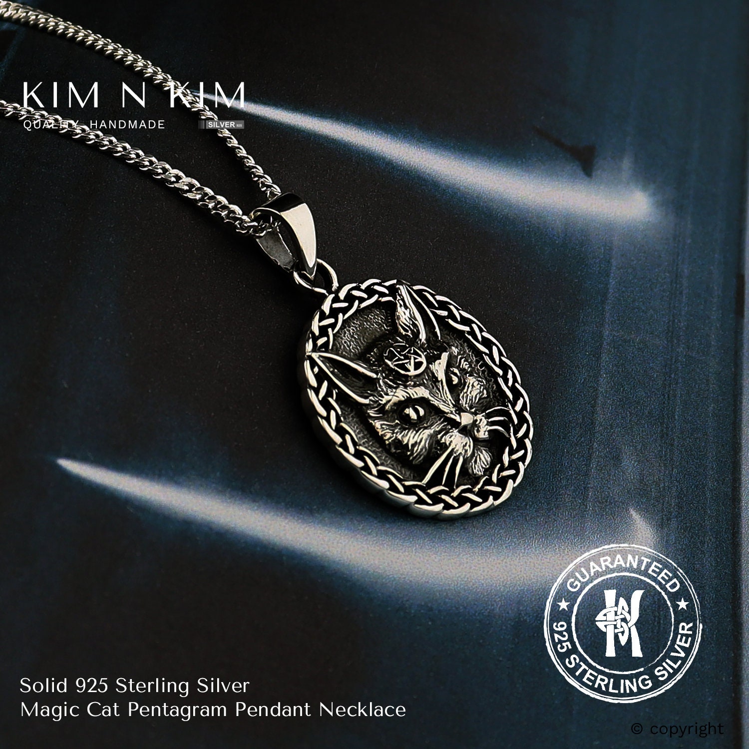 Sterling Silver Magic Cat Pentagram Pendant Necklace - Etsy