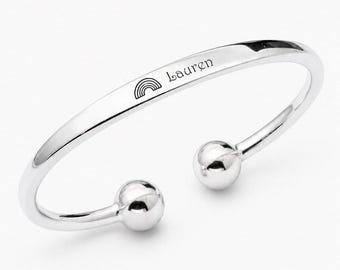 Personalised 925 Sterling Silver Baby Bangle – First Birthday Gift | ASTM F2923-20 Tested, UK Hallmarked