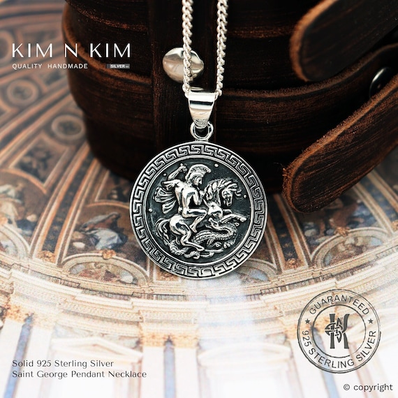 Oxidized Sterling Silver Saint George Pendant Necklace - Etsy