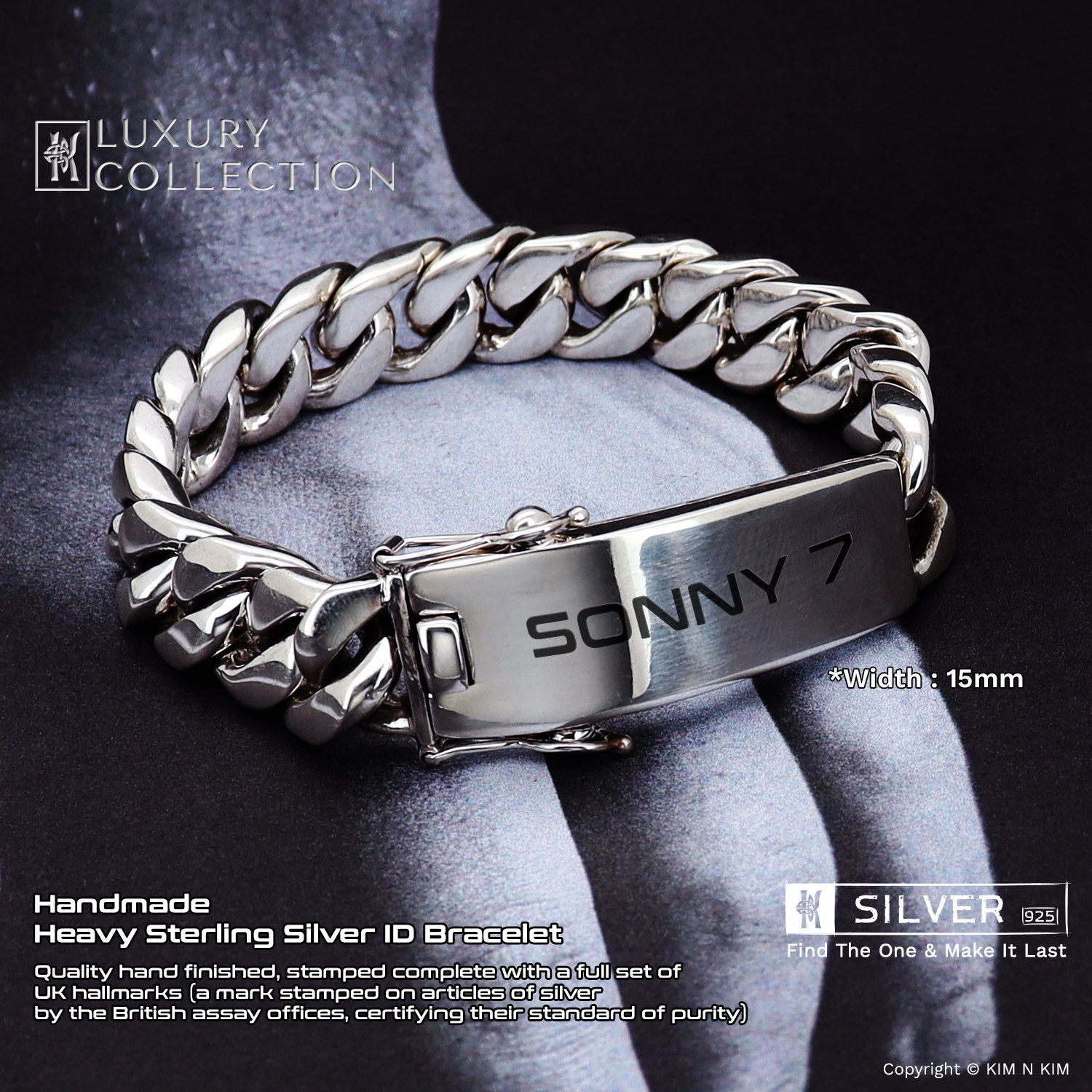 Personalised Heavy Sterling Silver Curb ID Bracelet, UK Hallmark