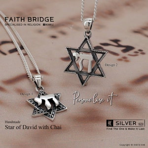 Silver Star of David with Chai necklace, Personalised Star of David Chai Pendant, Chai Pendant, Jewish Jewellery, Religious Gift - KIMNKIM