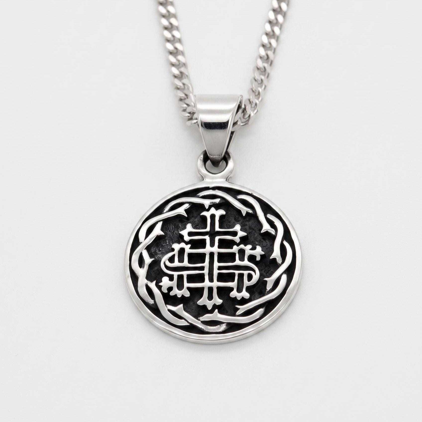 IHS Initials Sterling Silver Pendant: Budded Cross Religious
