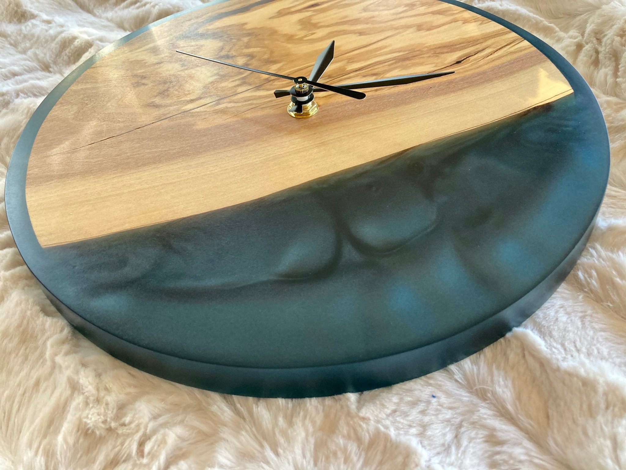 Wood & Resin clock / Wood Wall Clock / Wood and Epoxy wall Etsy