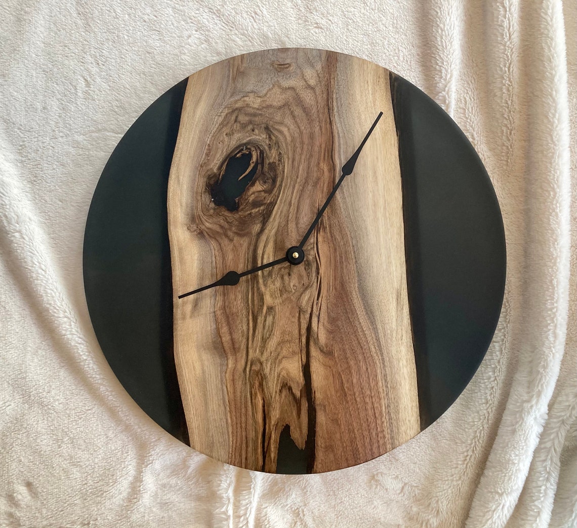 Resin & Wood Clock 18 Wall round large unique Etsy