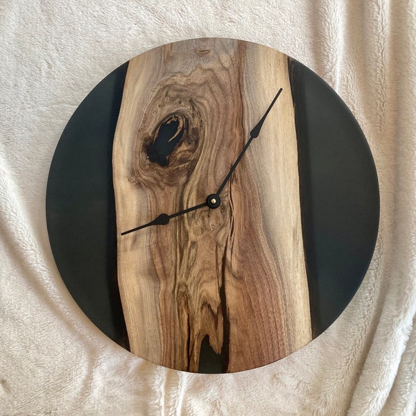 Resin & Wood Clock, 18" Wall, round , large, unique, handmade with Walnut. Great for over mantles or in offices and large spaces!