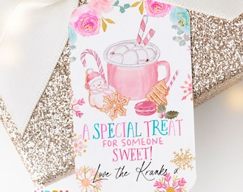 Printable Christmas Treat for Someone Sweet Gift Tag, Editable Christmas gift tag, Pink Gingerbread Tag, Holiday Gift Tag, Corjl 035