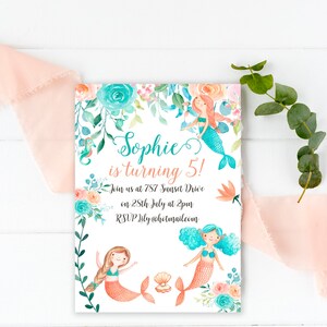 Invitación de cumpleaños de sirena editable. Fiesta de cumpleaños de sirena, fiesta de cumpleaños de niña, sirena caprichosa, descarga instantánea Corjl 789