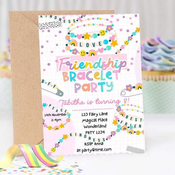 Editable Friendship Bracet Party Invitation, Jewelry Party, Let's make some bracelets, Girl Birthday Bead party, Instant Download Canva 149