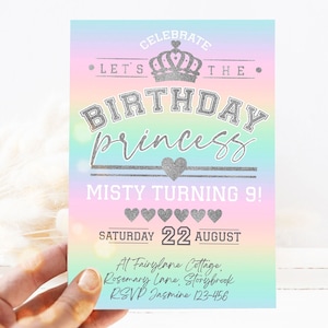 Editable Birthday Party Invitation Stoney Clover Lane Varsity Rainbow gradient Party Girls Birthday  Instant Download Printable Corjl 159