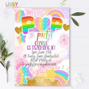 Editable Pop It Birthday Party Invitation Pop It Birthday Party Pastel Rainbow Pop It Fidget Toy Party Pop It Party Instant Editable  001