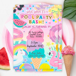 Bearbeitbare Pool-Party-Einladung, Pool-Party-Einladung, Pool-Geburtstag, Kinder-Party, Sommer-Party, Schwimmbad-Party SOFORTIGER DOWNLOAD Corjl 018