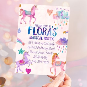 Editable Unicorn Birthday Invitation, Magical Party Invite, Unicorn Birthday Invitation, Unicorn Party Template Rainbow Download Corjl 103
