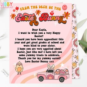 Lettera modificabile del coniglietto di Pasqua Download immediato Groovy Hippy Retro Lettera dal coniglietto di Pasqua Decorazione di Pasqua Festa di Pasqua Corjl modificabile 002