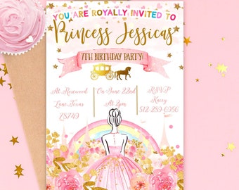 Princess Birthday Invitation, Princess Invite, Birthday Invitation, Printable Birthday Invitation instant Download Corjl 793